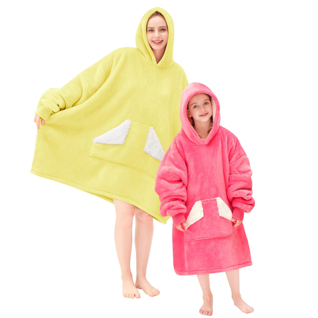 Touchat Wearable Blanket Hoodie, Oversized Sherpa Fleece Sweatshirt Blanket with Giant Hood Pocket and Sleeves for Adult, Warm & Cozy Grey Blanket Gifts for Women