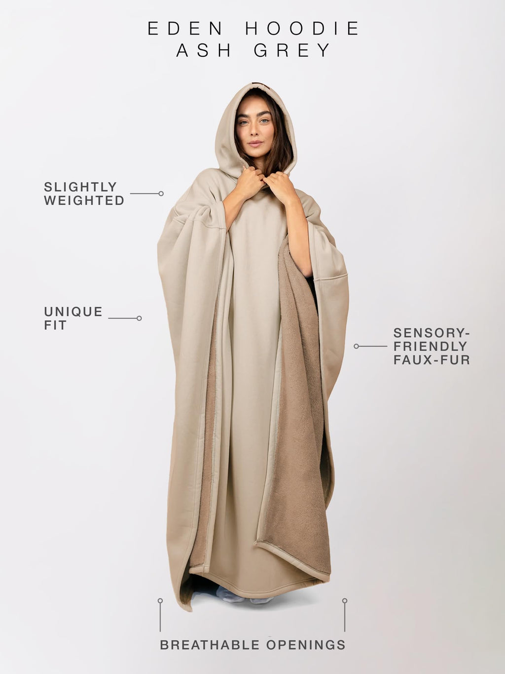 FREE THE SHEEP Eden Hoodie – Oversized Weighted Hoodie Cloak with Ultra-Soft Faux Fur Liner