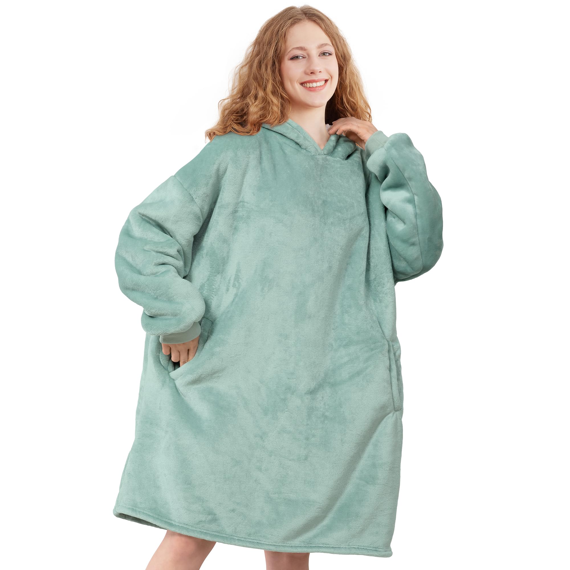 AmyHomie Wearable Blanket Hoodie for Adults & Teens,Oversized Sherpa Hooded Blanket,Warm Cozy Blanket Sweatshirt as Christmas Birthday Gifts for Women Men