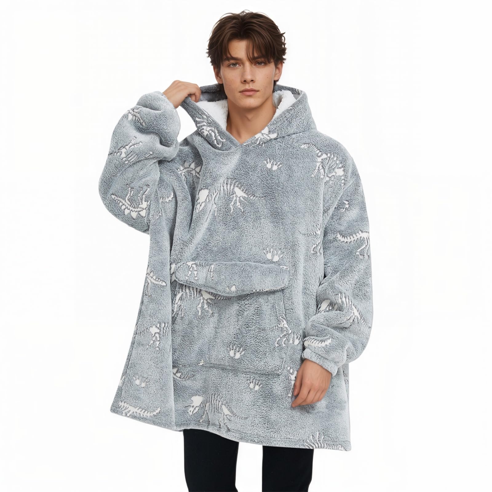 Fiosnow Grey Blanket Hoodies for Women and Men Adult Oversize Wearable Blanket Hoodies for Soft and Warm