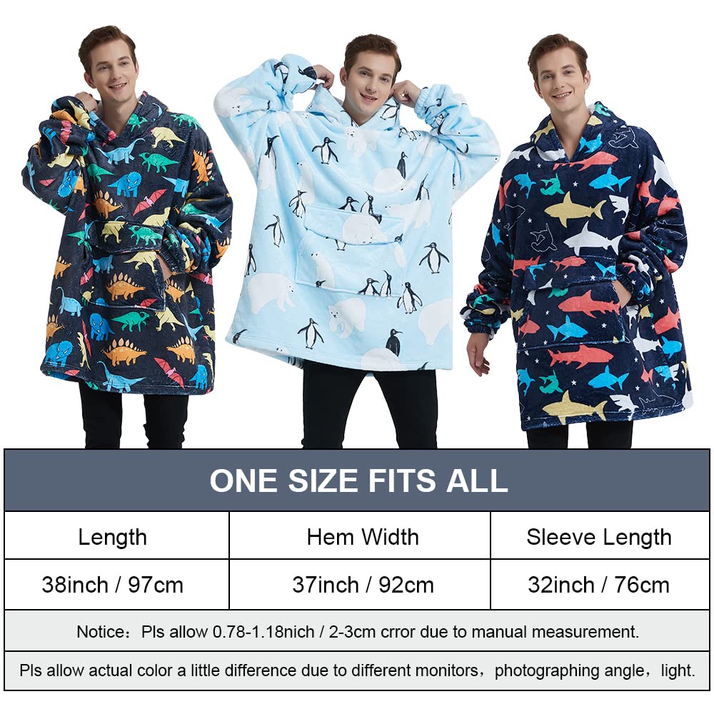 Fiosnow Grey Blanket Hoodies for Women and Men Adult Oversize Wearable Blanket Hoodies for Soft and Warm