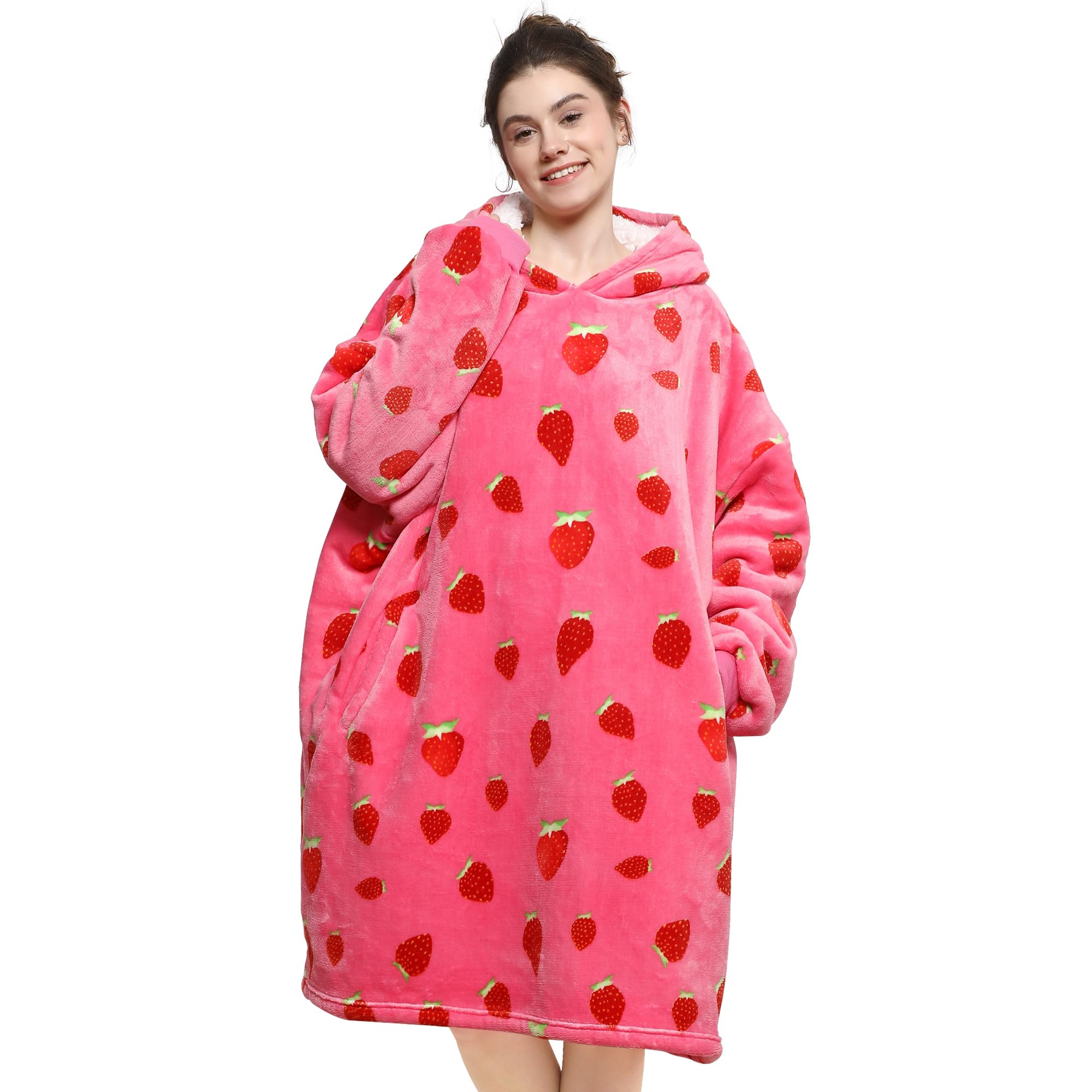 AmyHomie Wearable Blanket Hoodie for Adults & Teens,Oversized Sherpa Hooded Blanket,Warm Cozy Blanket Sweatshirt as Christmas Birthday Gifts for Women Men
