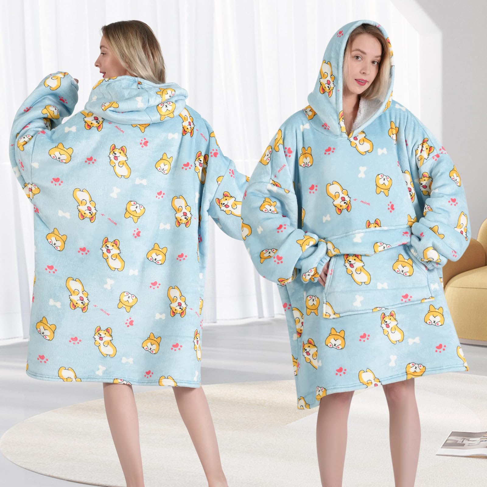 Fiosnow Grey Blanket Hoodies for Women and Men Adult Oversize Wearable Blanket Hoodies for Soft and Warm