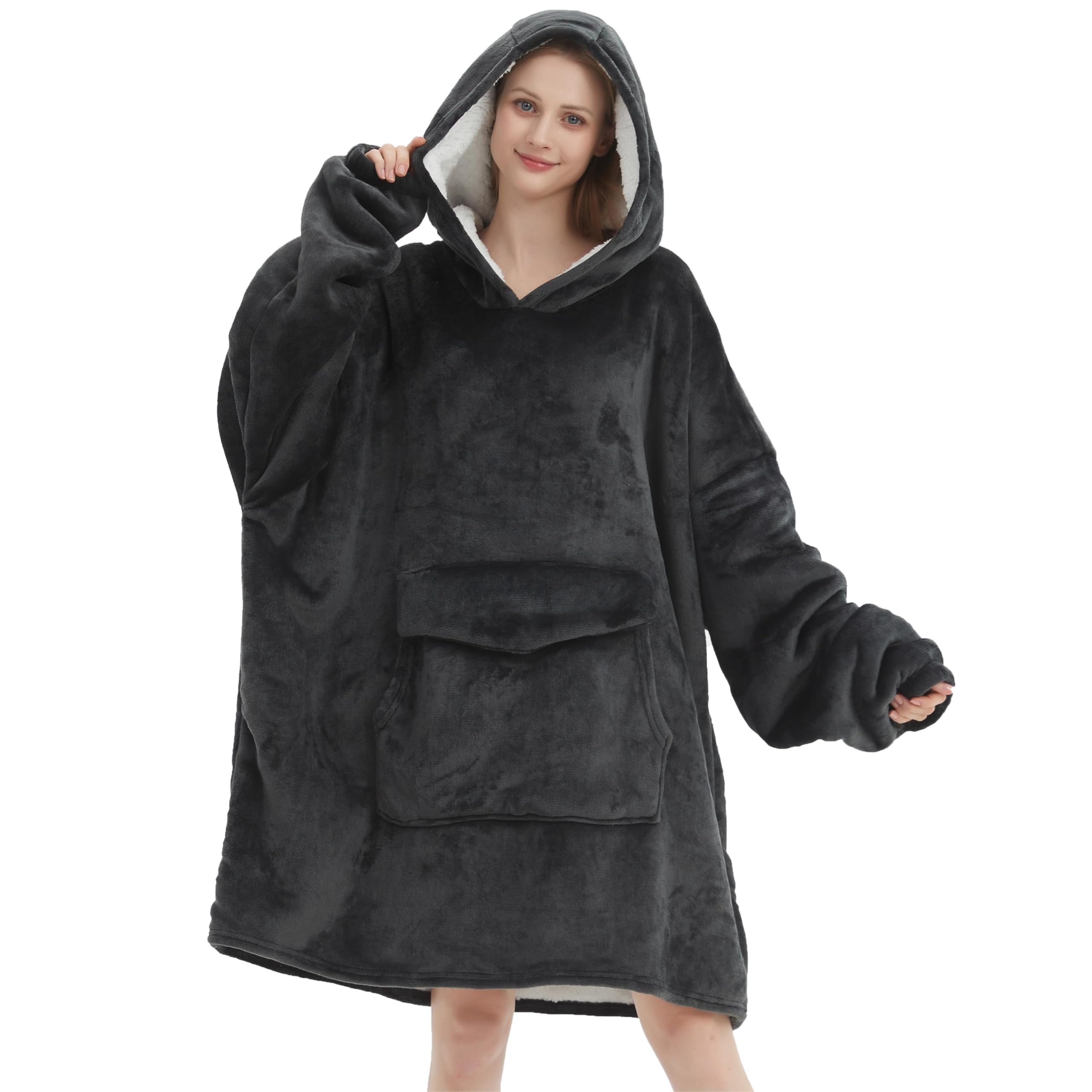 Fiosnow Grey Blanket Hoodies for Women and Men Adult Oversize Wearable Blanket Hoodies for Soft and Warm
