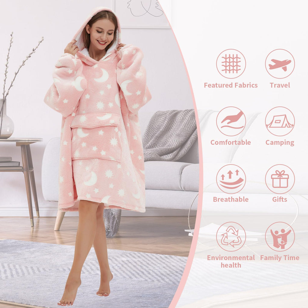 Fiosnow Grey Blanket Hoodies for Women and Men Adult Oversize Wearable Blanket Hoodies for Soft and Warm