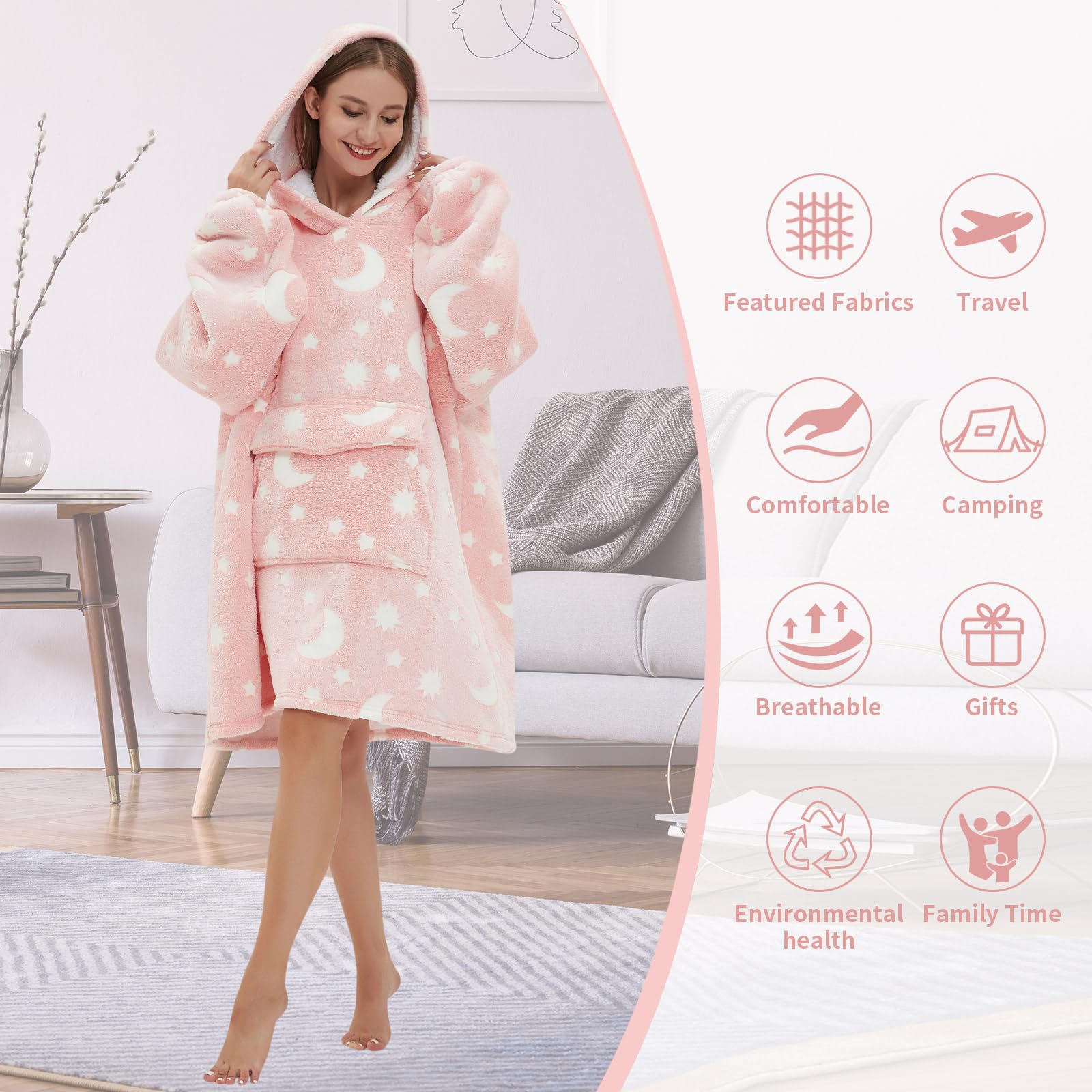 Fiosnow Grey Blanket Hoodies for Women and Men Adult Oversize Wearable Blanket Hoodies for Soft and Warm