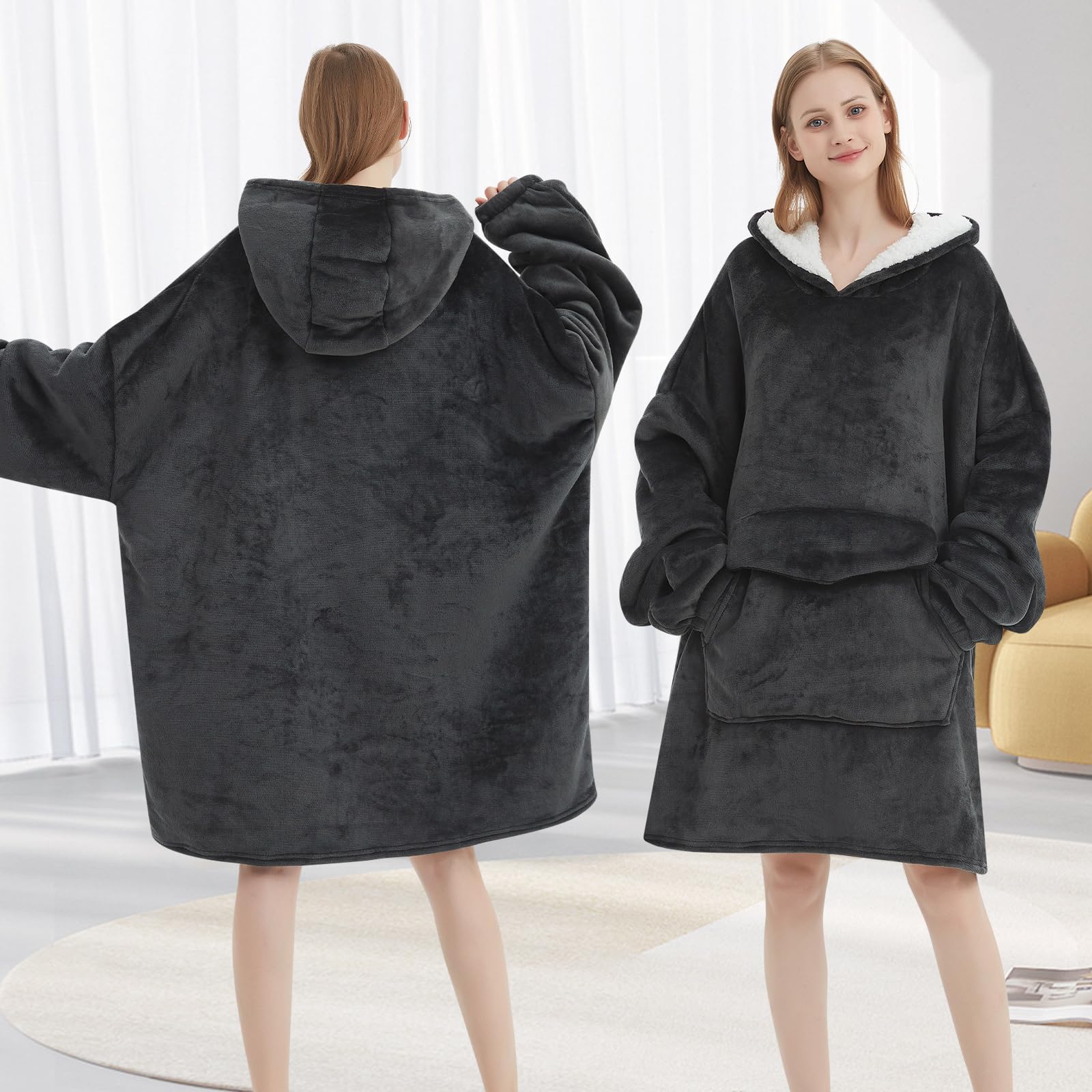 Fiosnow Grey Blanket Hoodies for Women and Men Adult Oversize Wearable Blanket Hoodies for Soft and Warm