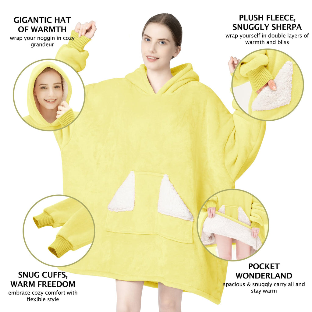 Touchat Wearable Blanket Hoodie, Oversized Sherpa Fleece Sweatshirt Blanket with Giant Hood Pocket and Sleeves for Adult, Warm & Cozy Grey Blanket Gifts for Women