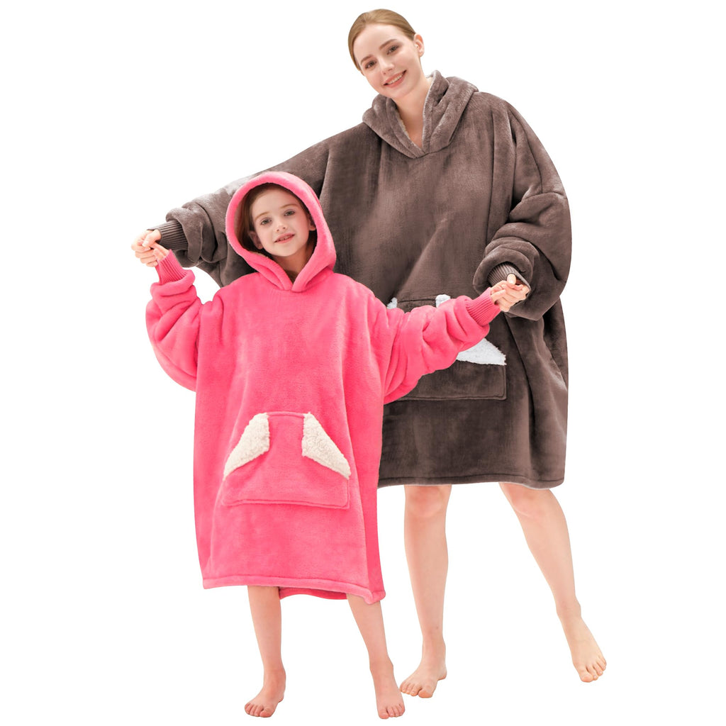 Touchat Wearable Blanket Hoodie, Oversized Sherpa Fleece Sweatshirt Blanket with Giant Hood Pocket and Sleeves for Adult, Warm & Cozy Grey Blanket Gifts for Women