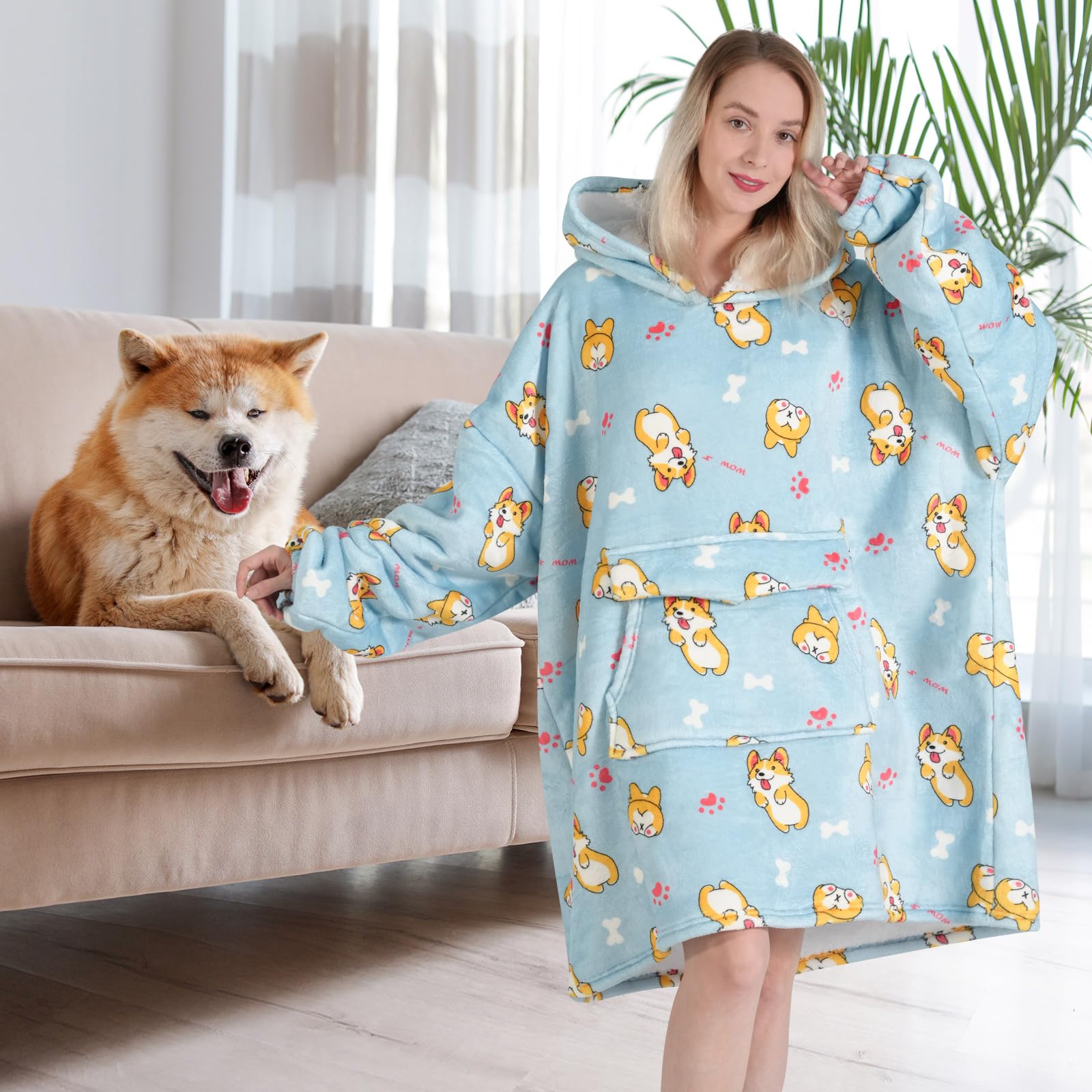 Fiosnow Grey Blanket Hoodies for Women and Men Adult Oversize Wearable Blanket Hoodies for Soft and Warm