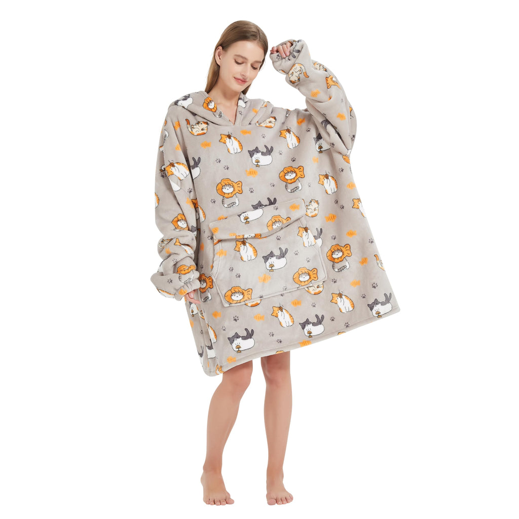 Fiosnow Grey Blanket Hoodies for Women and Men Adult Oversize Wearable Blanket Hoodies for Soft and Warm
