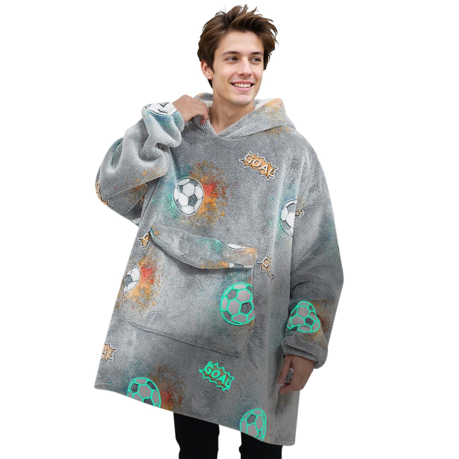 Fiosnow Grey Blanket Hoodies for Women and Men Adult Oversize Wearable Blanket Hoodies for Soft and Warm