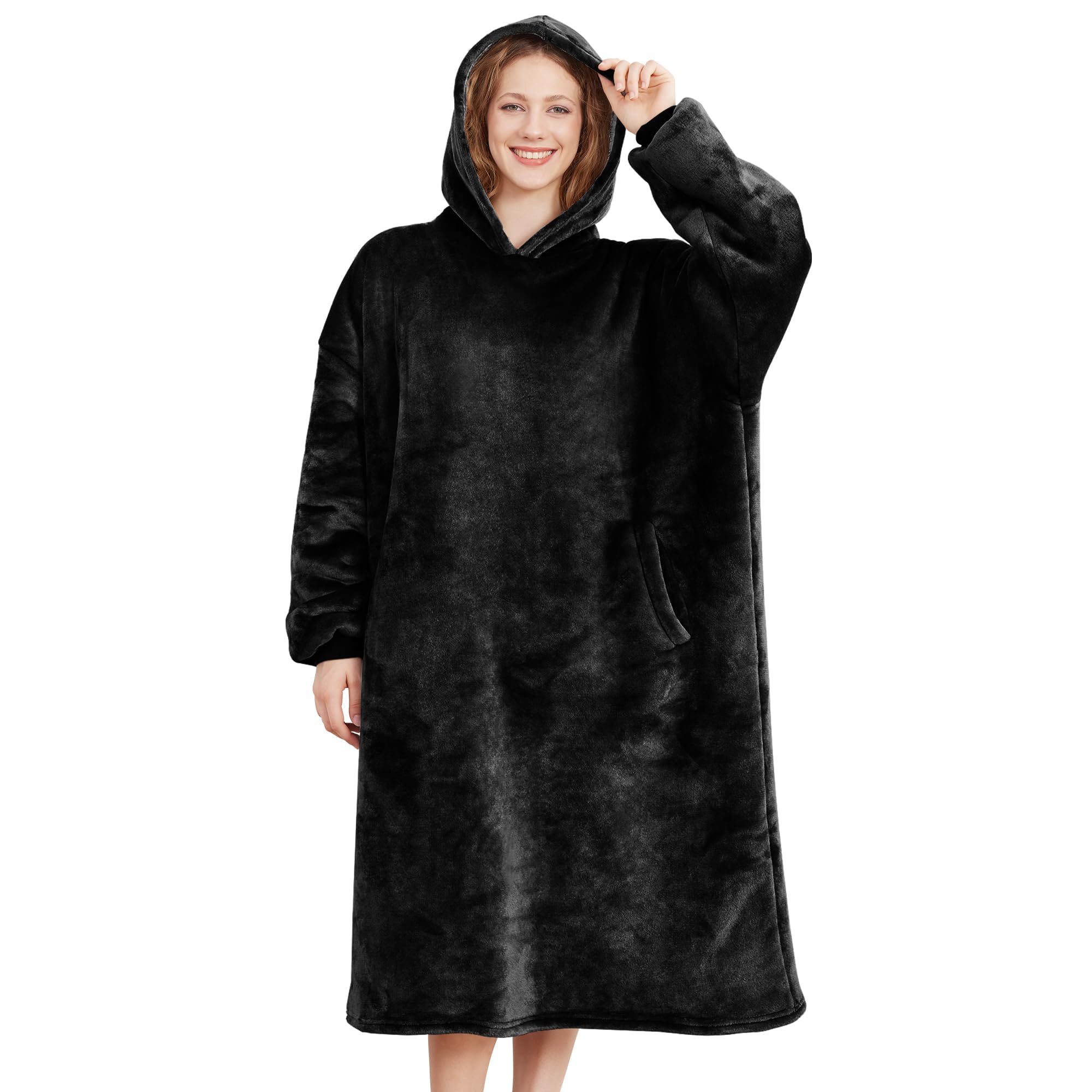 AmyHomie Wearable Blanket Hoodie for Adults & Teens,Oversized Sherpa Hooded Blanket,Warm Cozy Blanket Sweatshirt as Christmas Birthday Gifts for Women Men