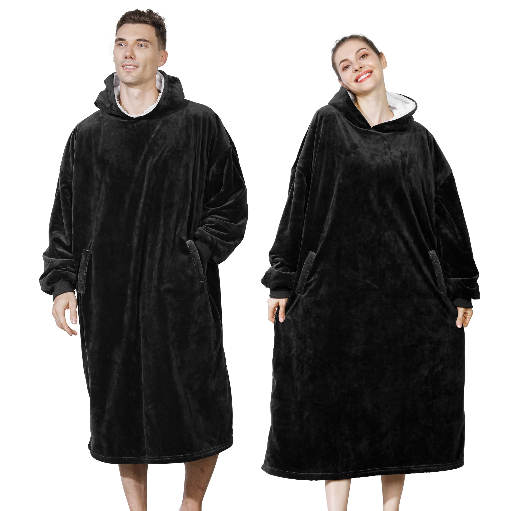 AmyHomie Wearable Blanket Hoodie for Adults & Teens,Oversized Sherpa Hooded Blanket,Warm Cozy Blanket Sweatshirt as Christmas Birthday Gifts for Women Men