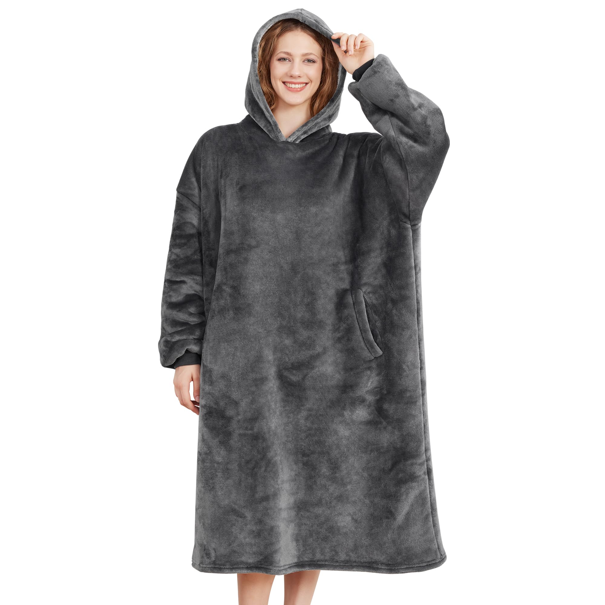 AmyHomie Wearable Blanket Hoodie for Adults & Teens,Oversized Sherpa Hooded Blanket,Warm Cozy Blanket Sweatshirt as Christmas Birthday Gifts for Women Men