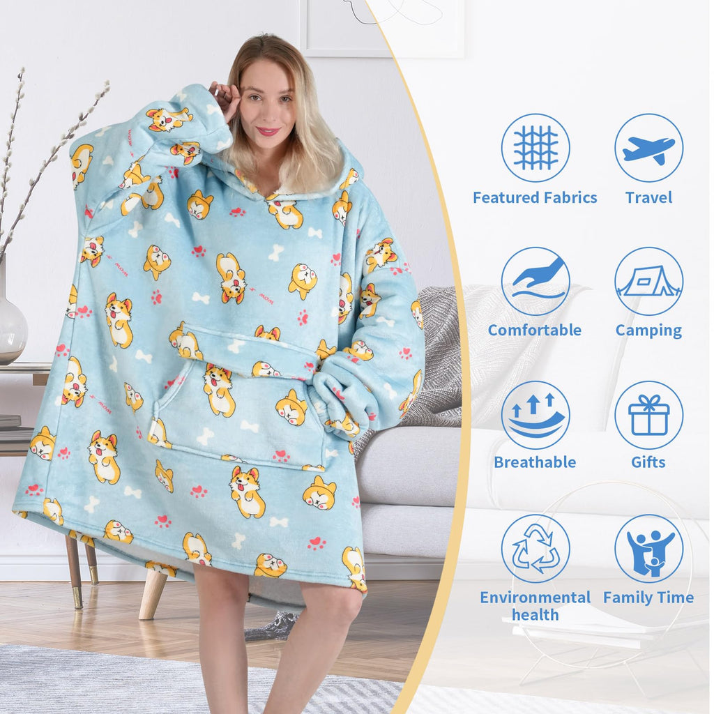 Fiosnow Grey Blanket Hoodies for Women and Men Adult Oversize Wearable Blanket Hoodies for Soft and Warm