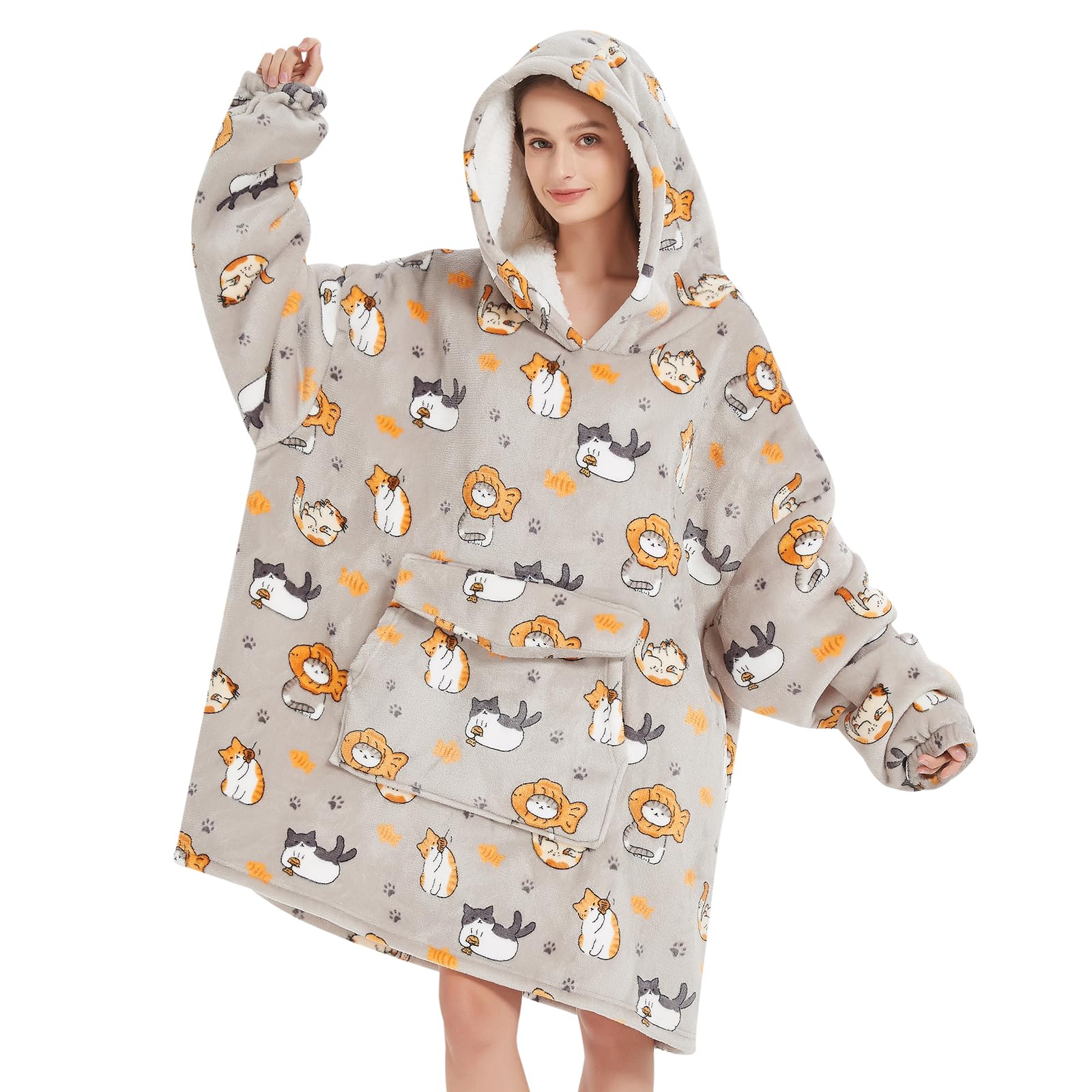 Fiosnow Grey Blanket Hoodies for Women and Men Adult Oversize Wearable Blanket Hoodies for Soft and Warm