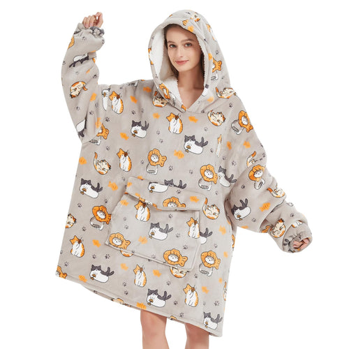 Fiosnow Grey Blanket Hoodies for Women and Men Adult Oversize Wearable Blanket Hoodies for Soft and Warm