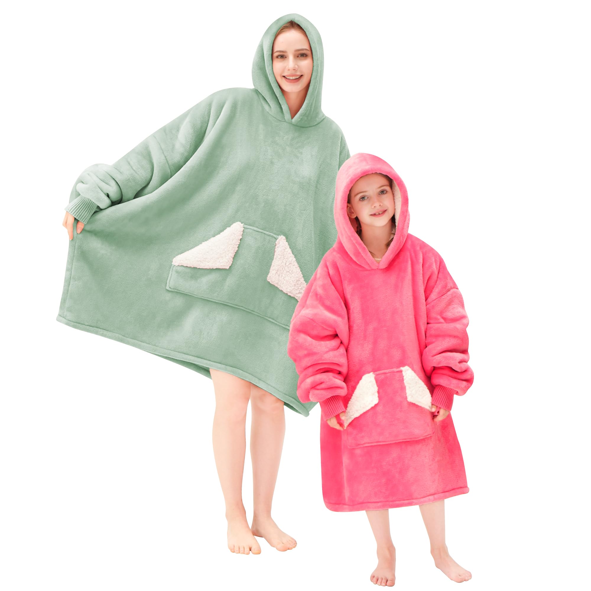 Touchat Wearable Blanket Hoodie, Oversized Sherpa Fleece Sweatshirt Blanket with Giant Hood Pocket and Sleeves for Adult, Warm & Cozy Grey Blanket Gifts for Women