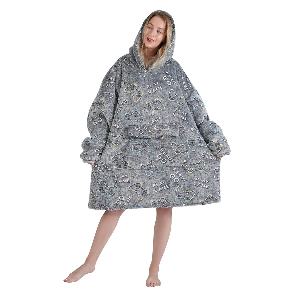 Fiosnow Grey Blanket Hoodies for Women and Men Adult Oversize Wearable Blanket Hoodies for Soft and Warm