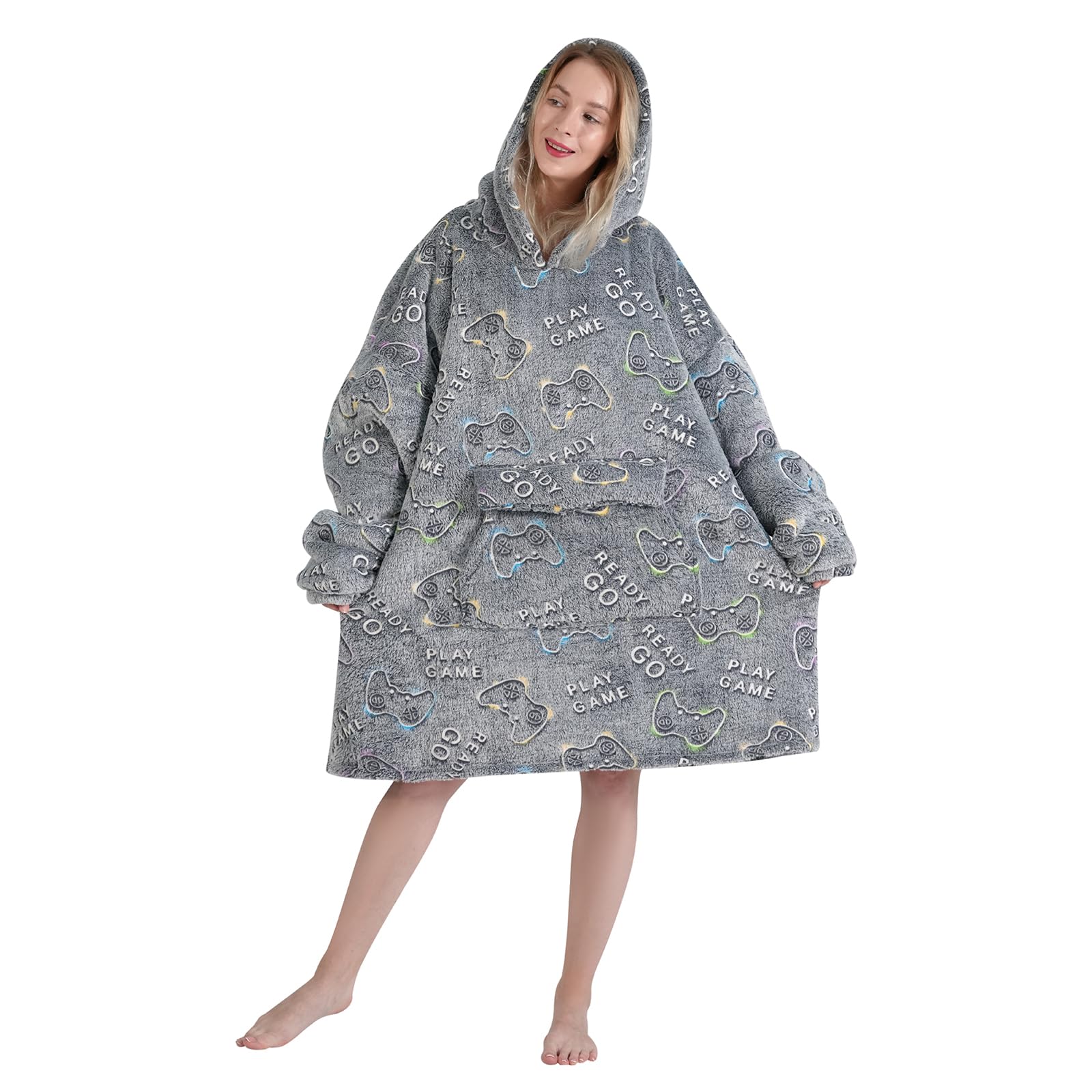 Fiosnow Grey Blanket Hoodies for Women and Men Adult Oversize Wearable Blanket Hoodies for Soft and Warm