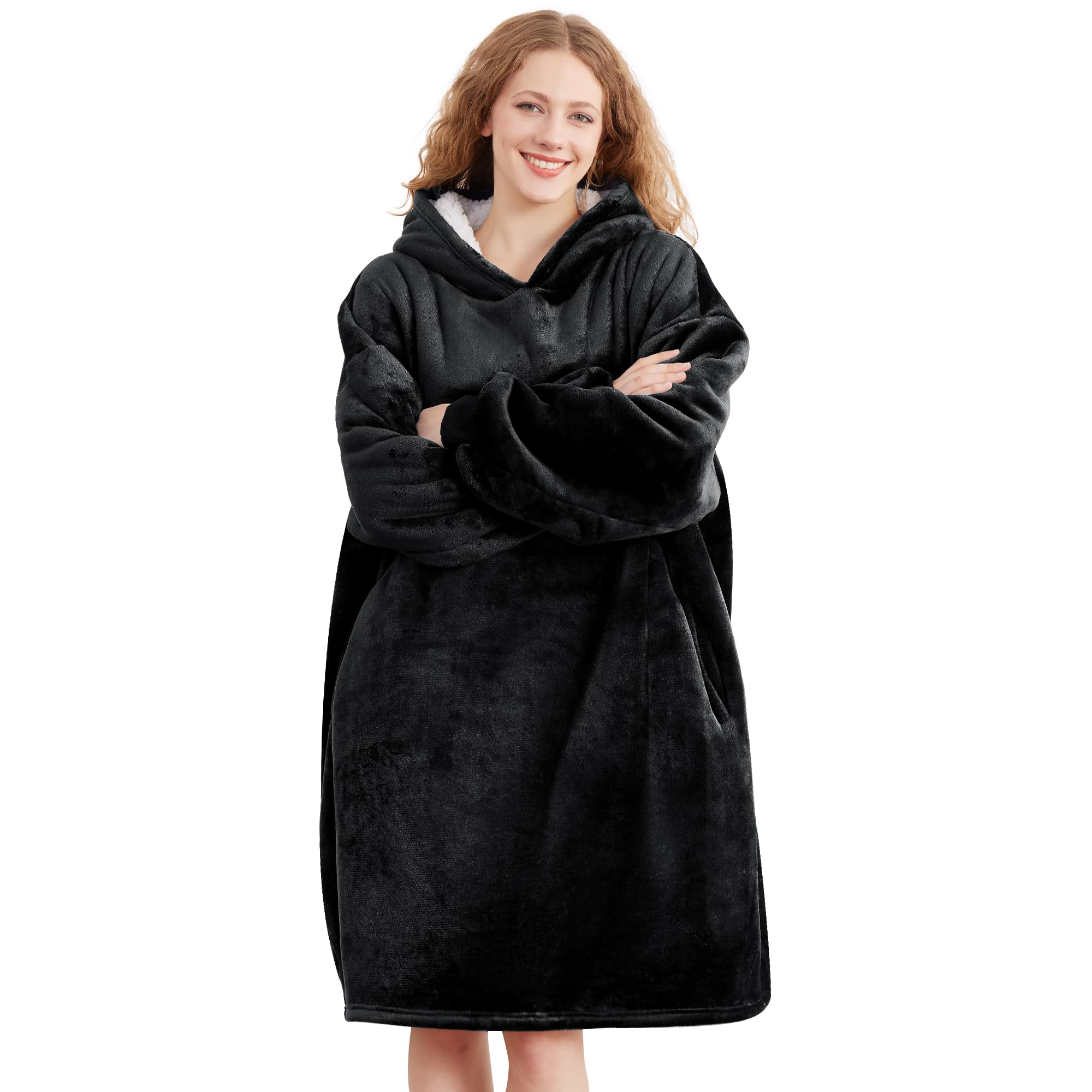 AmyHomie Wearable Blanket Hoodie for Adults & Teens,Oversized Sherpa Hooded Blanket,Warm Cozy Blanket Sweatshirt as Christmas Birthday Gifts for Women Men