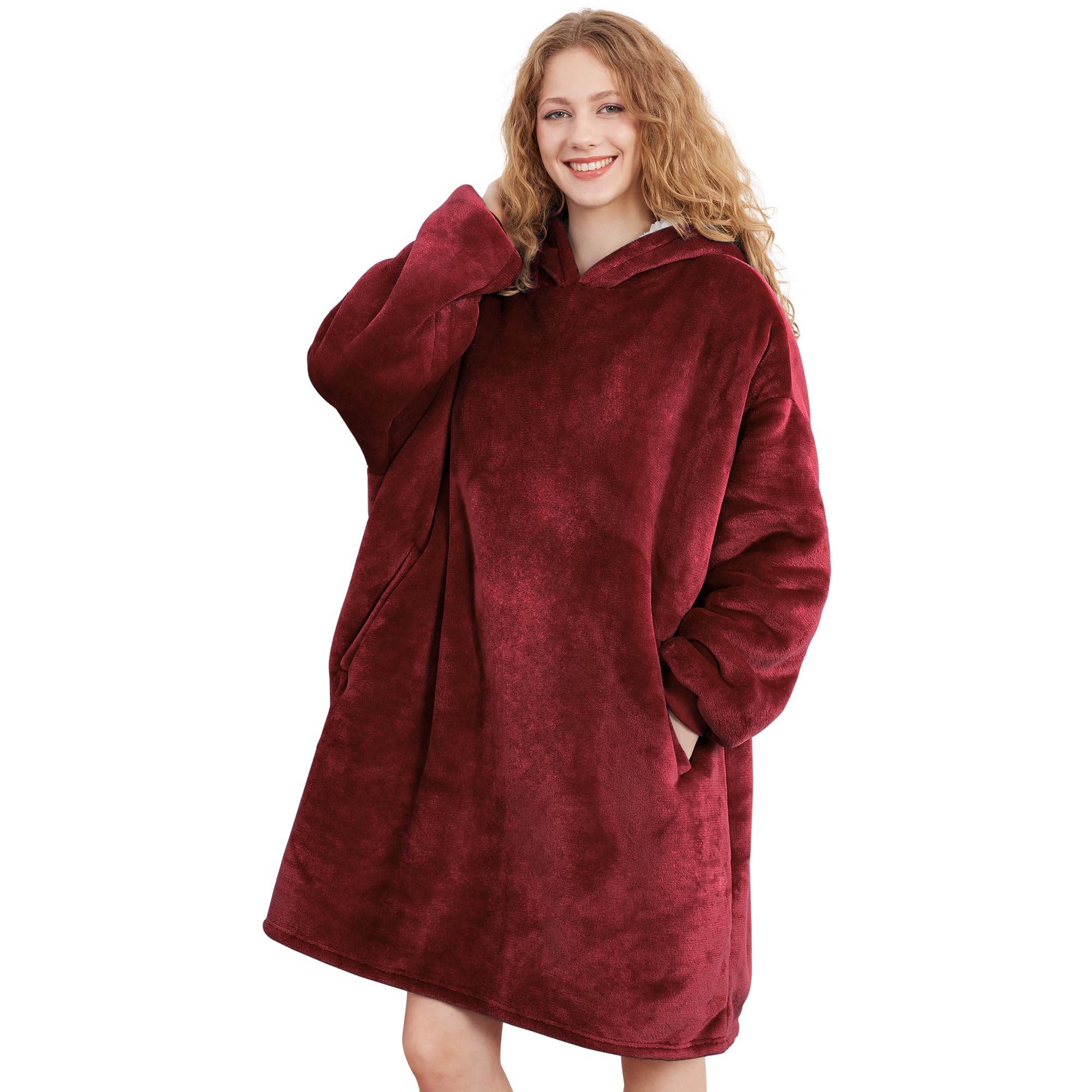AmyHomie Wearable Blanket Hoodie for Adults & Teens,Oversized Sherpa Hooded Blanket,Warm Cozy Blanket Sweatshirt as Christmas Birthday Gifts for Women Men