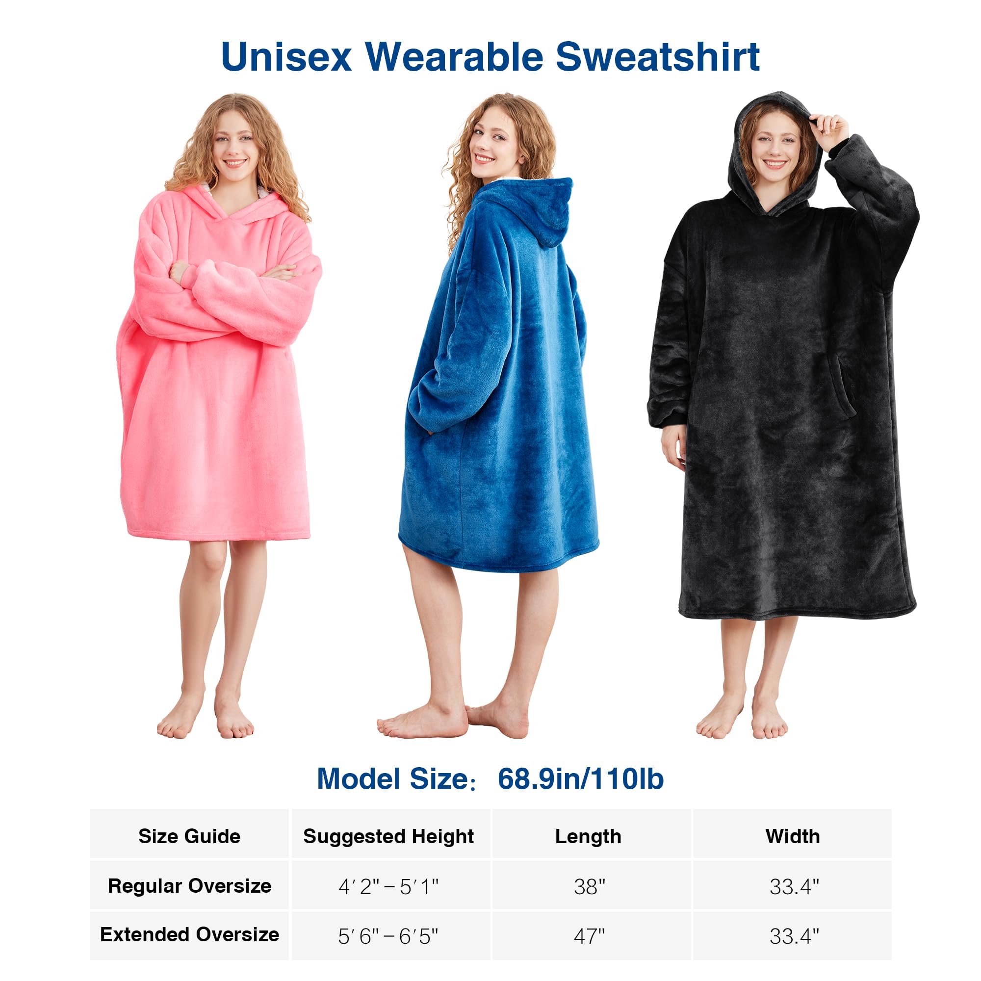 AmyHomie Wearable Blanket Hoodie for Adults & Teens,Oversized Sherpa Hooded Blanket,Warm Cozy Blanket Sweatshirt as Christmas Birthday Gifts for Women Men