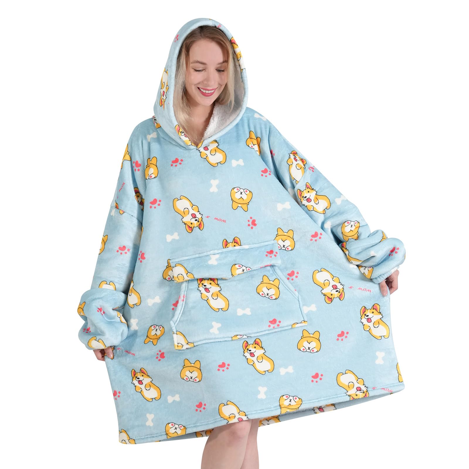 Fiosnow Grey Blanket Hoodies for Women and Men Adult Oversize Wearable Blanket Hoodies for Soft and Warm