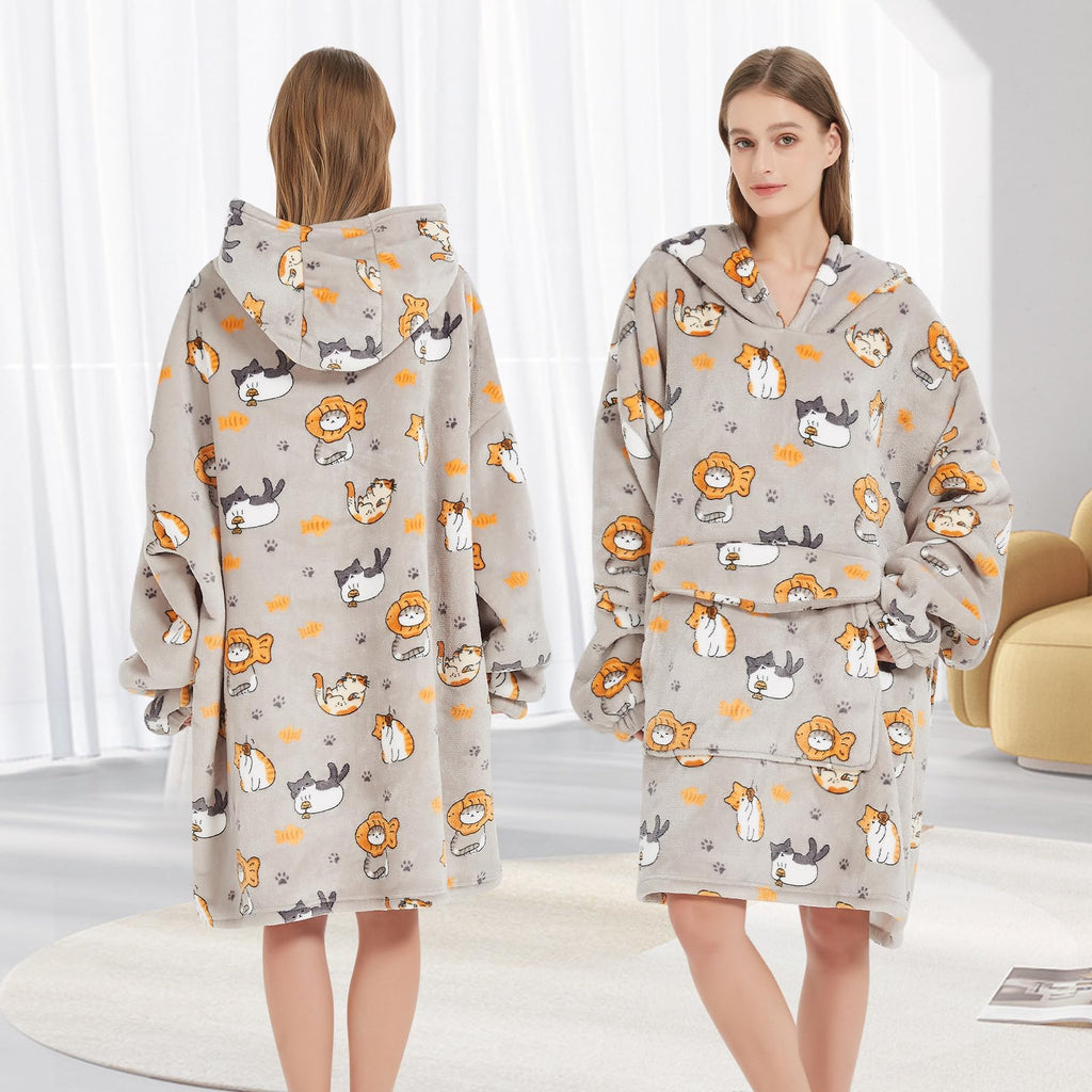 Fiosnow Grey Blanket Hoodies for Women and Men Adult Oversize Wearable Blanket Hoodies for Soft and Warm
