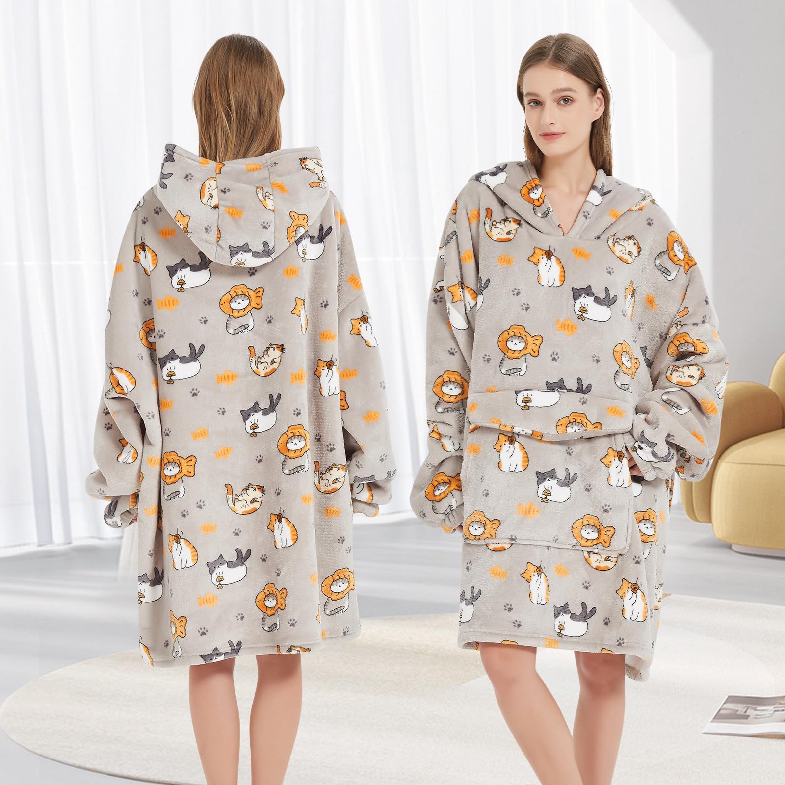 Fiosnow Grey Blanket Hoodies for Women and Men Adult Oversize Wearable Blanket Hoodies for Soft and Warm