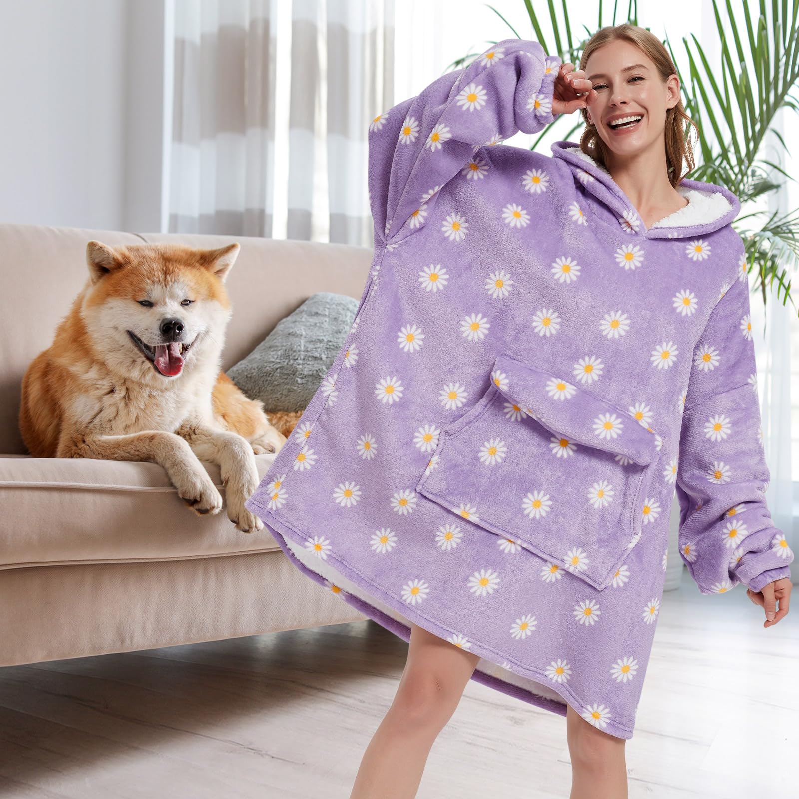 Fiosnow Grey Blanket Hoodies for Women and Men Adult Oversize Wearable Blanket Hoodies for Soft and Warm
