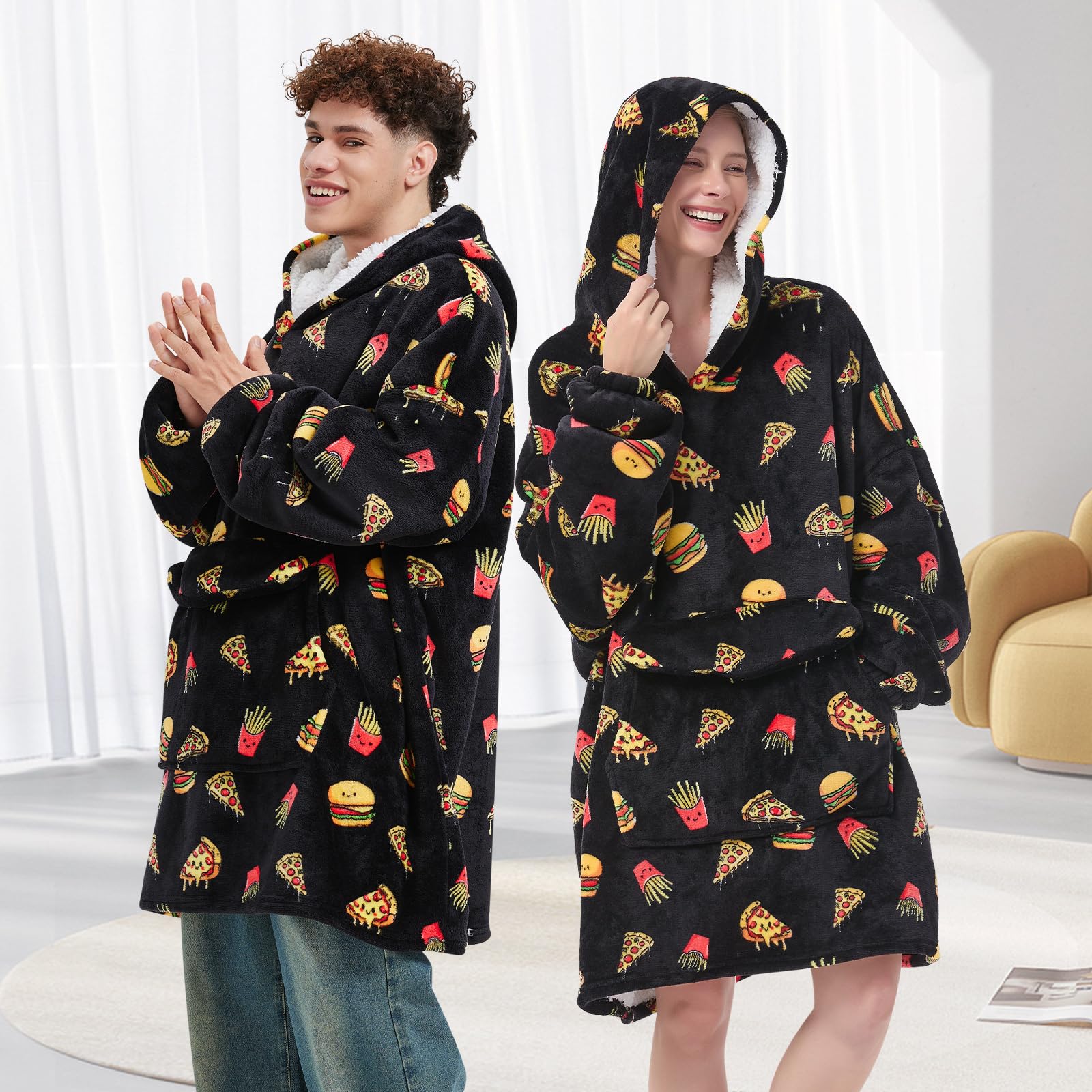 Fiosnow Grey Blanket Hoodies for Women and Men Adult Oversize Wearable Blanket Hoodies for Soft and Warm