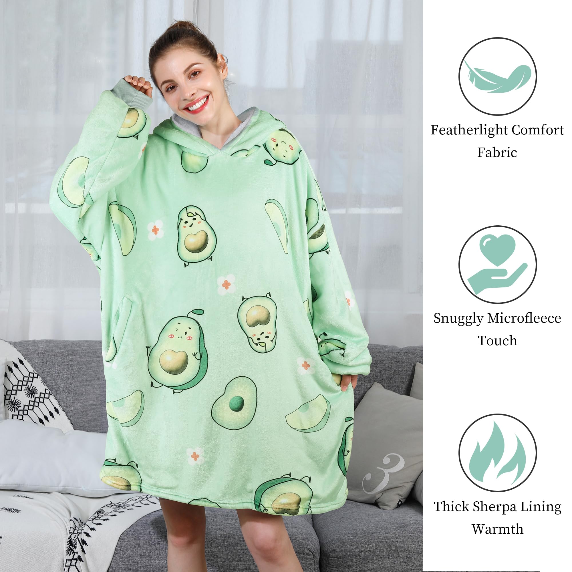AmyHomie Wearable Blanket Hoodie for Adults & Teens,Oversized Sherpa Hooded Blanket,Warm Cozy Blanket Sweatshirt as Christmas Birthday Gifts for Women Men