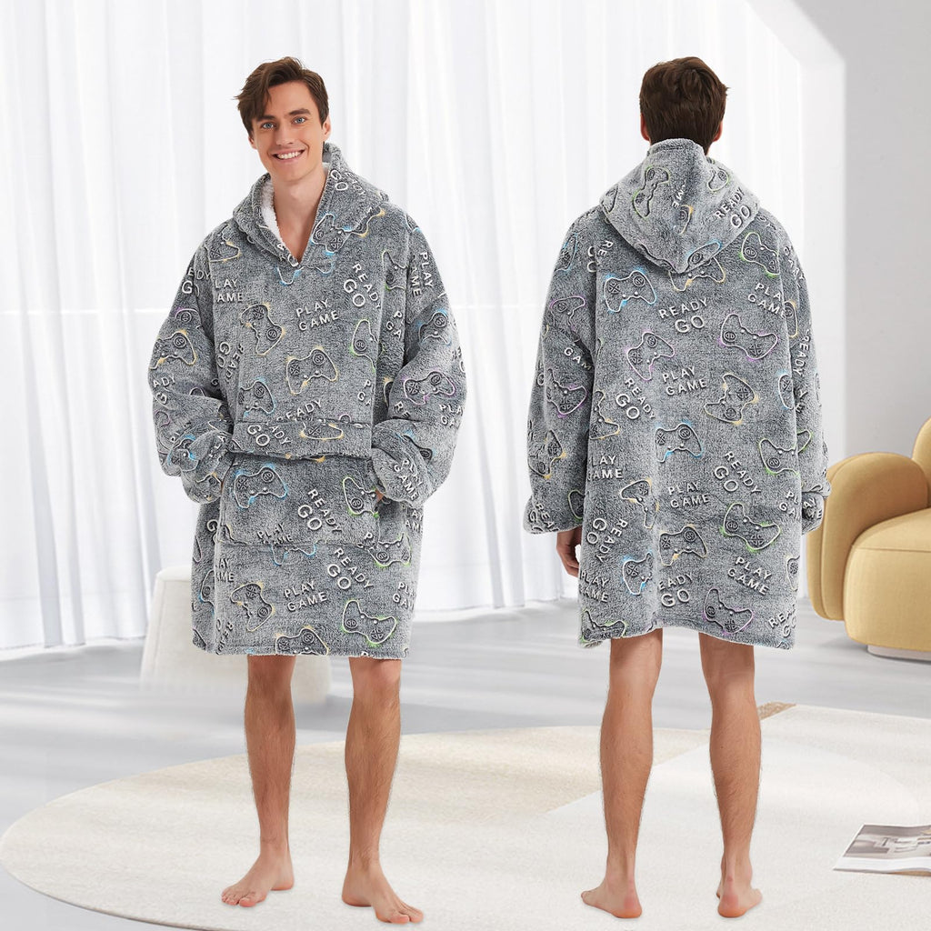 Fiosnow Grey Blanket Hoodies for Women and Men Adult Oversize Wearable Blanket Hoodies for Soft and Warm