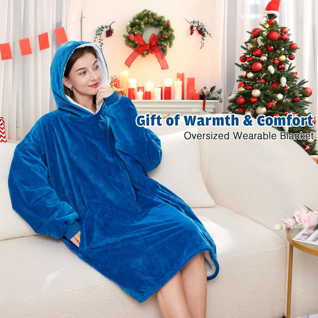 AmyHomie Wearable Blanket Hoodie for Adults & Teens,Oversized Sherpa Hooded Blanket,Warm Cozy Blanket Sweatshirt as Christmas Birthday Gifts for Women Men