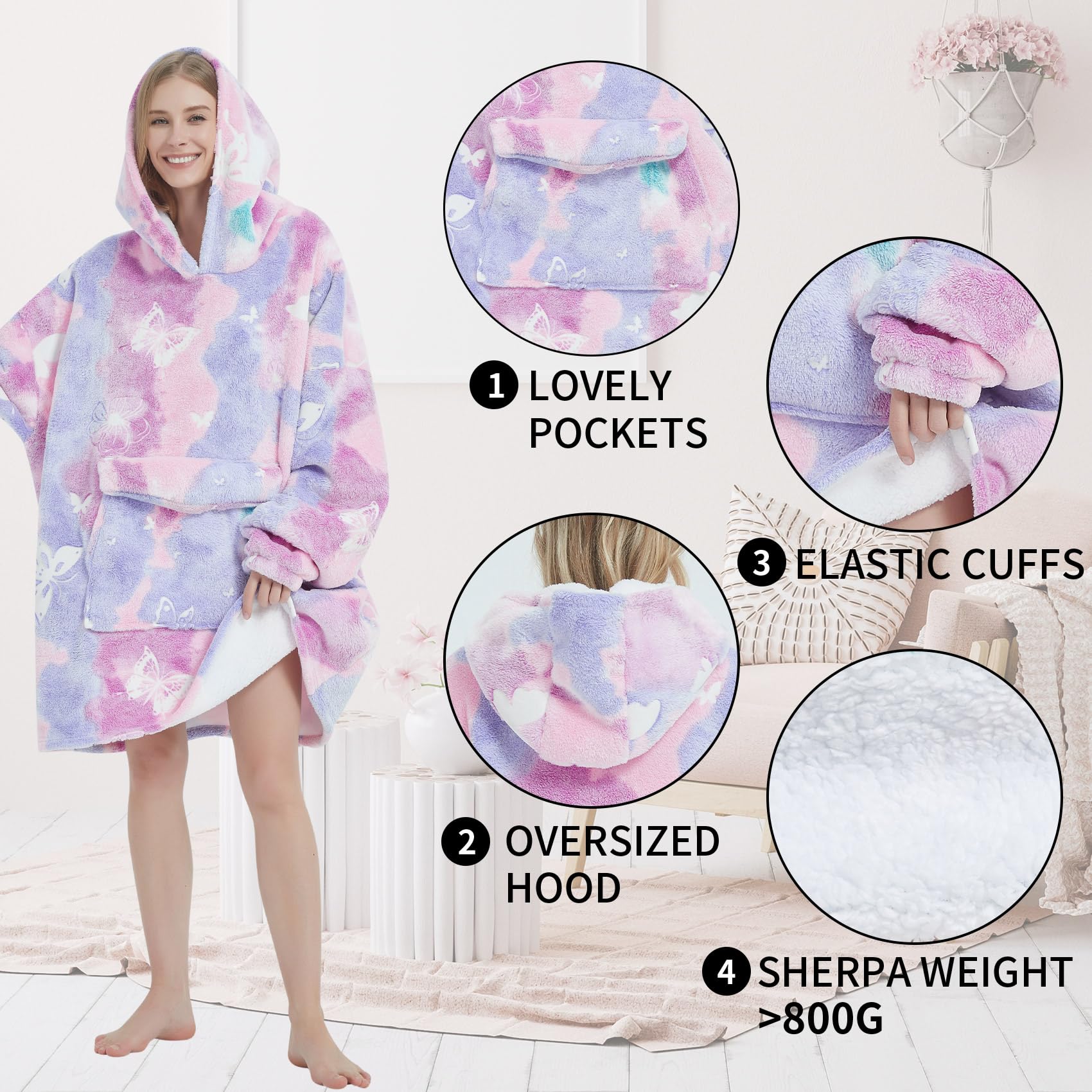 Fiosnow Grey Blanket Hoodies for Women and Men Adult Oversize Wearable Blanket Hoodies for Soft and Warm