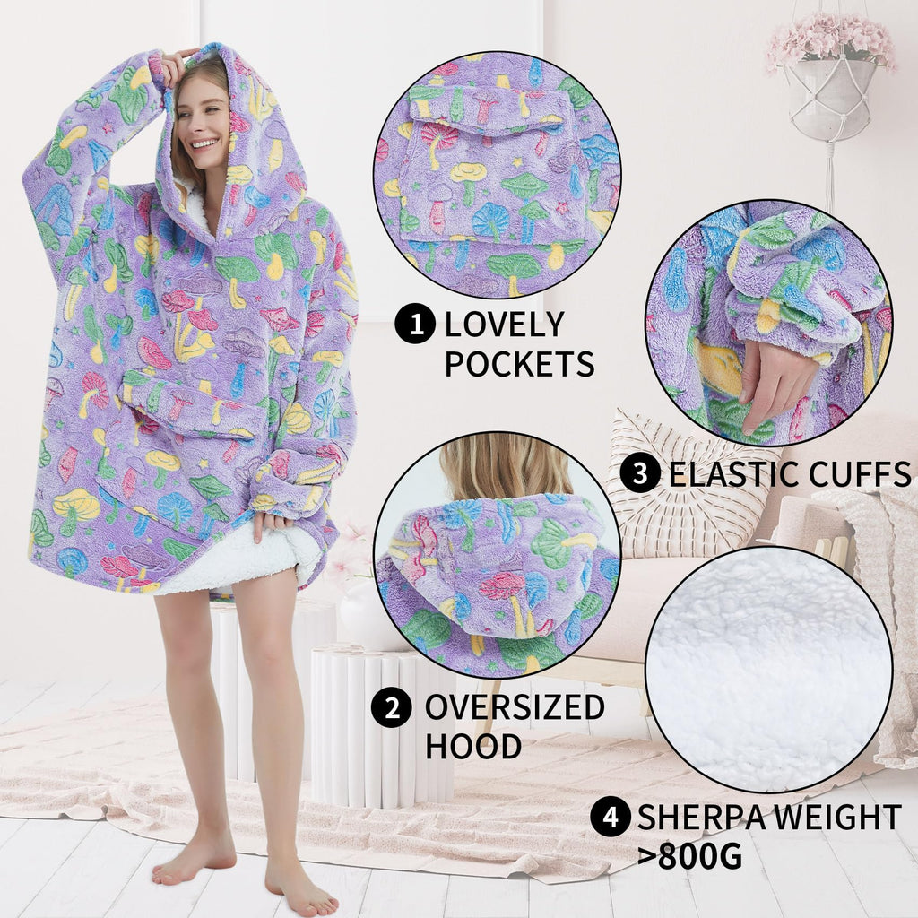 Fiosnow Grey Blanket Hoodies for Women and Men Adult Oversize Wearable Blanket Hoodies for Soft and Warm