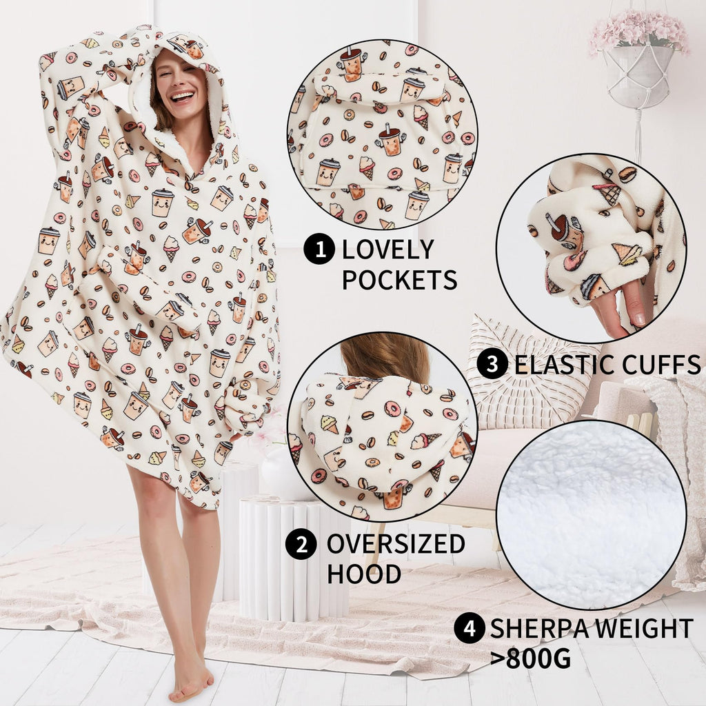 Fiosnow Grey Blanket Hoodies for Women and Men Adult Oversize Wearable Blanket Hoodies for Soft and Warm