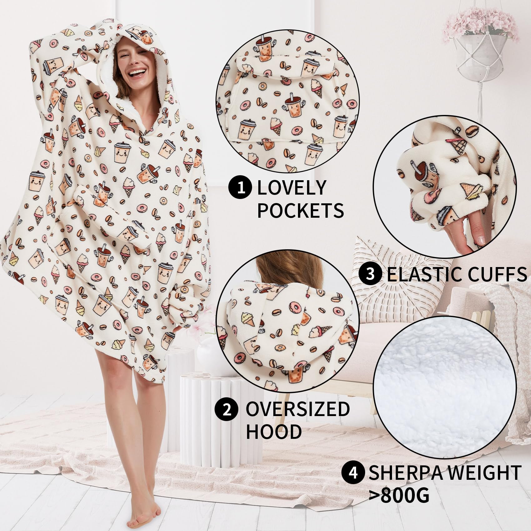 Fiosnow Grey Blanket Hoodies for Women and Men Adult Oversize Wearable Blanket Hoodies for Soft and Warm