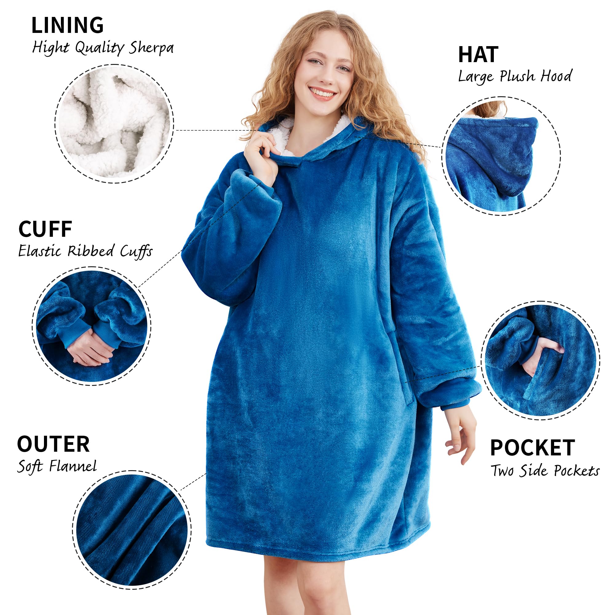 AmyHomie Wearable Blanket Hoodie for Adults & Teens,Oversized Sherpa Hooded Blanket,Warm Cozy Blanket Sweatshirt as Christmas Birthday Gifts for Women Men