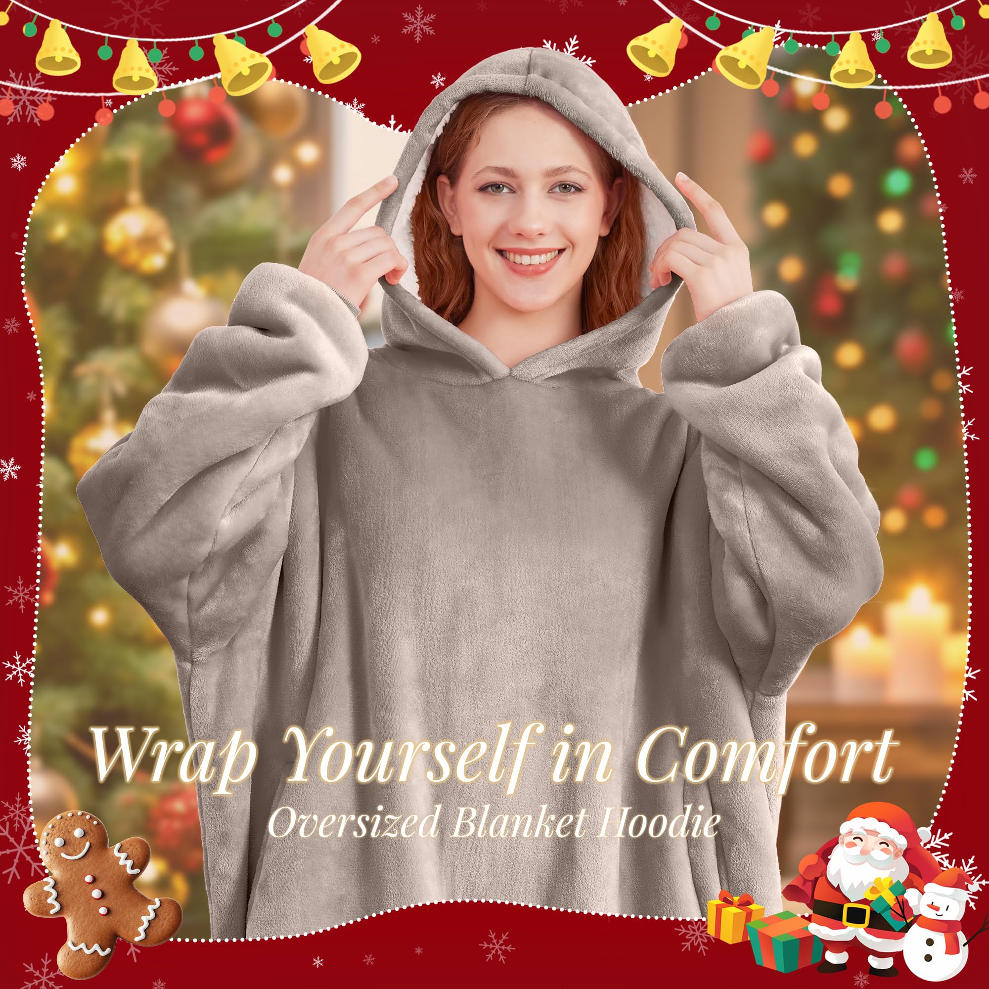 AmyHomie Wearable Blanket Hoodie for Adults & Teens,Oversized Sherpa Hooded Blanket,Warm Cozy Blanket Sweatshirt as Christmas Birthday Gifts for Women Men