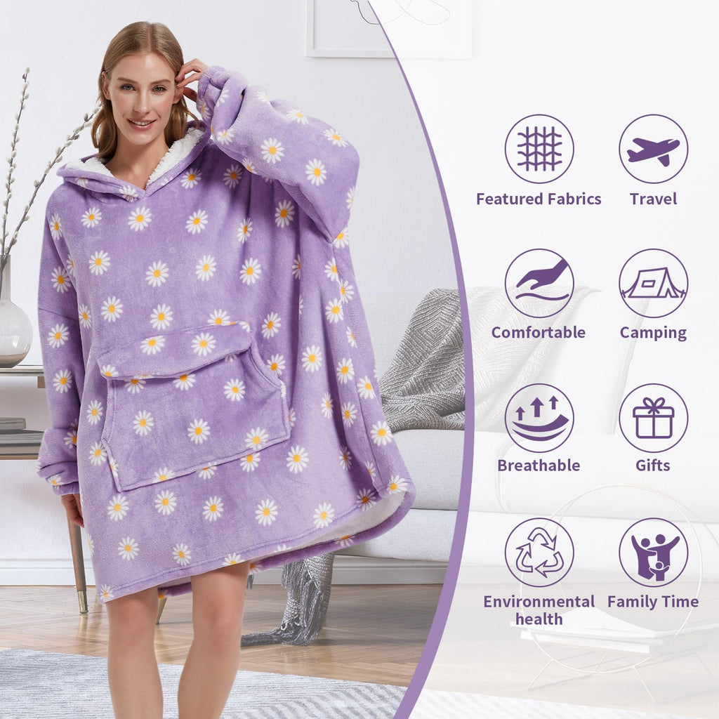 Fiosnow Grey Blanket Hoodies for Women and Men Adult Oversize Wearable Blanket Hoodies for Soft and Warm