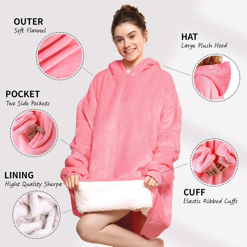 AmyHomie Wearable Blanket Hoodie for Adults & Teens,Oversized Sherpa Hooded Blanket,Warm Cozy Blanket Sweatshirt as Christmas Birthday Gifts for Women Men
