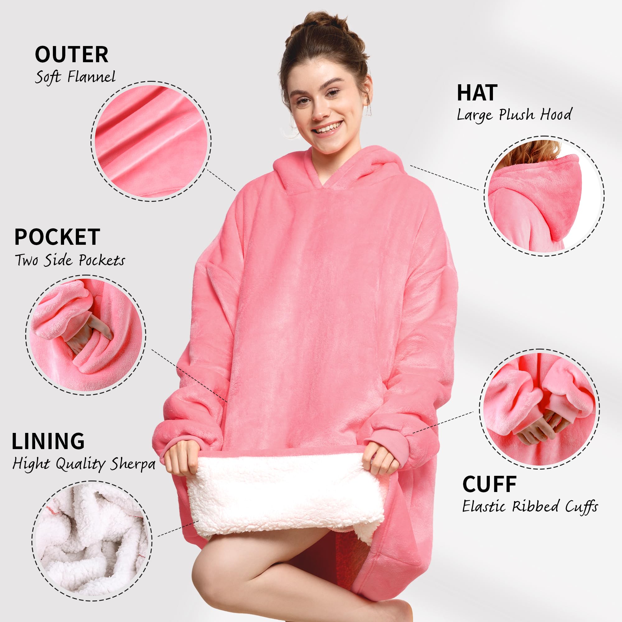 AmyHomie Wearable Blanket Hoodie for Adults & Teens,Oversized Sherpa Hooded Blanket,Warm Cozy Blanket Sweatshirt as Christmas Birthday Gifts for Women Men