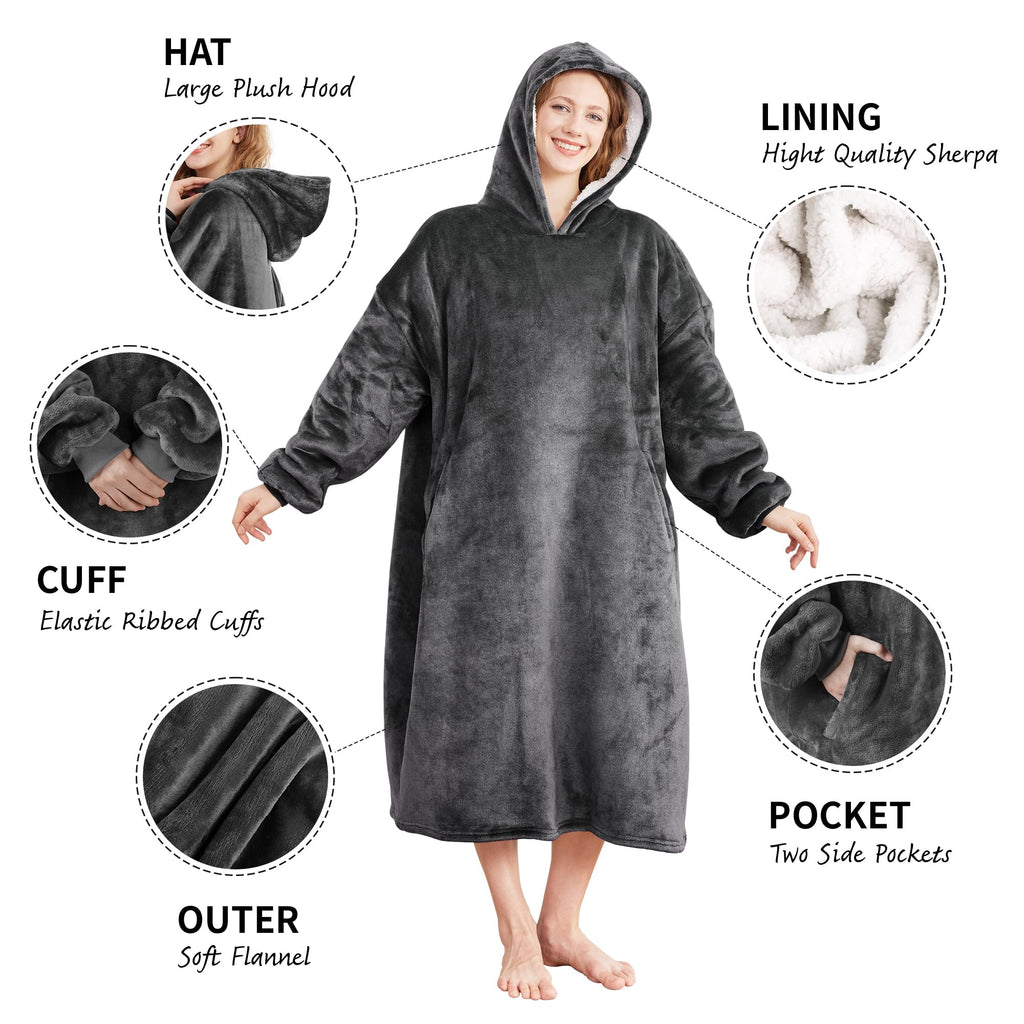 AmyHomie Wearable Blanket Hoodie for Adults & Teens,Oversized Sherpa Hooded Blanket,Warm Cozy Blanket Sweatshirt as Christmas Birthday Gifts for Women Men