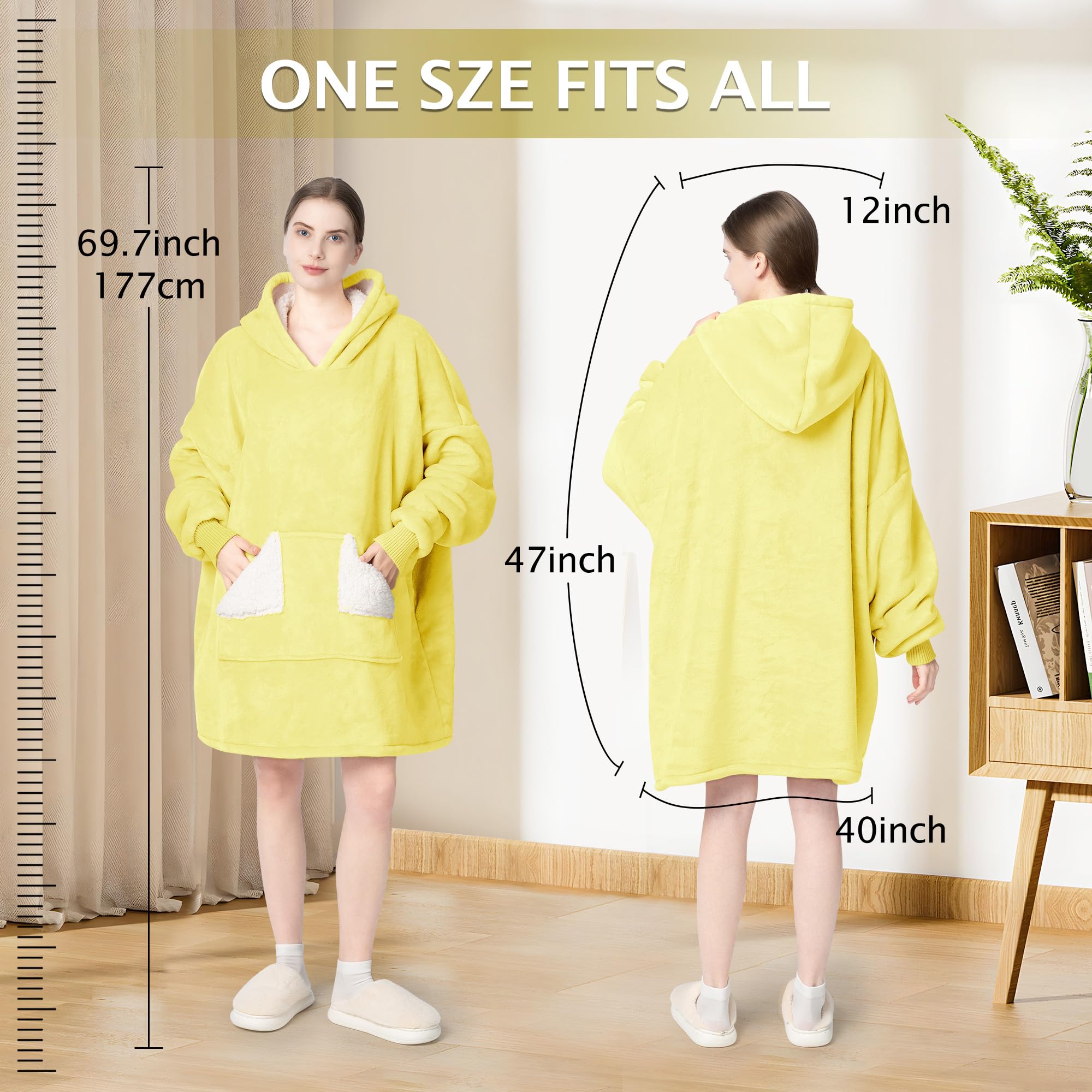 Touchat Wearable Blanket Hoodie, Oversized Sherpa Fleece Sweatshirt Blanket with Giant Hood Pocket and Sleeves for Adult, Warm & Cozy Grey Blanket Gifts for Women