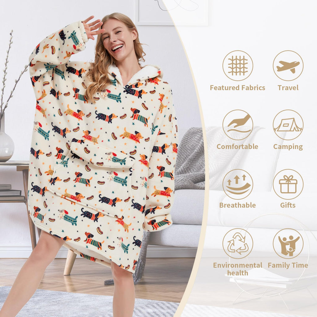 Fiosnow Grey Blanket Hoodies for Women and Men Adult Oversize Wearable Blanket Hoodies for Soft and Warm