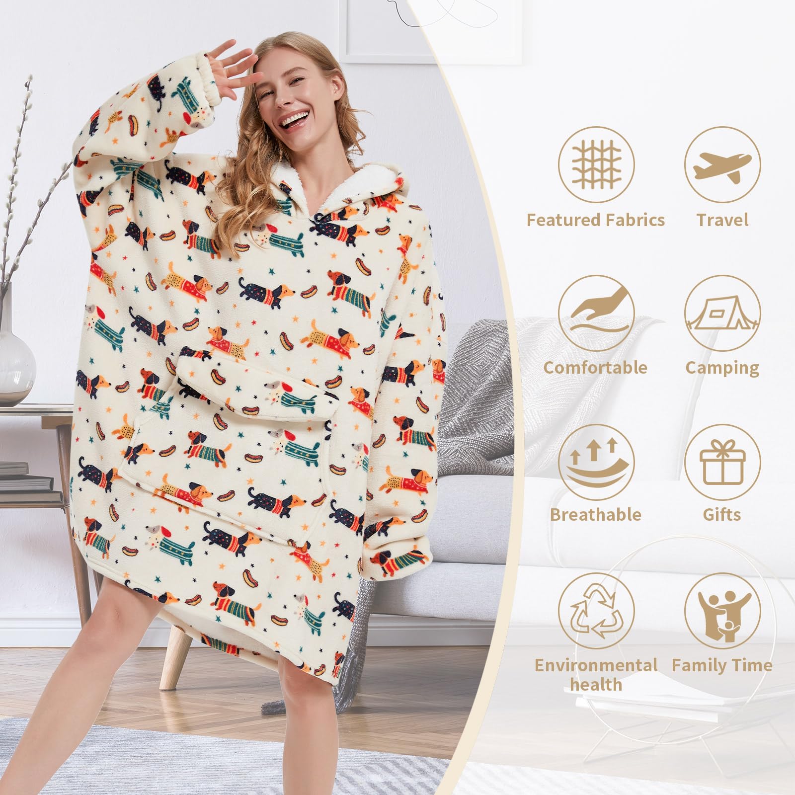 Fiosnow Grey Blanket Hoodies for Women and Men Adult Oversize Wearable Blanket Hoodies for Soft and Warm