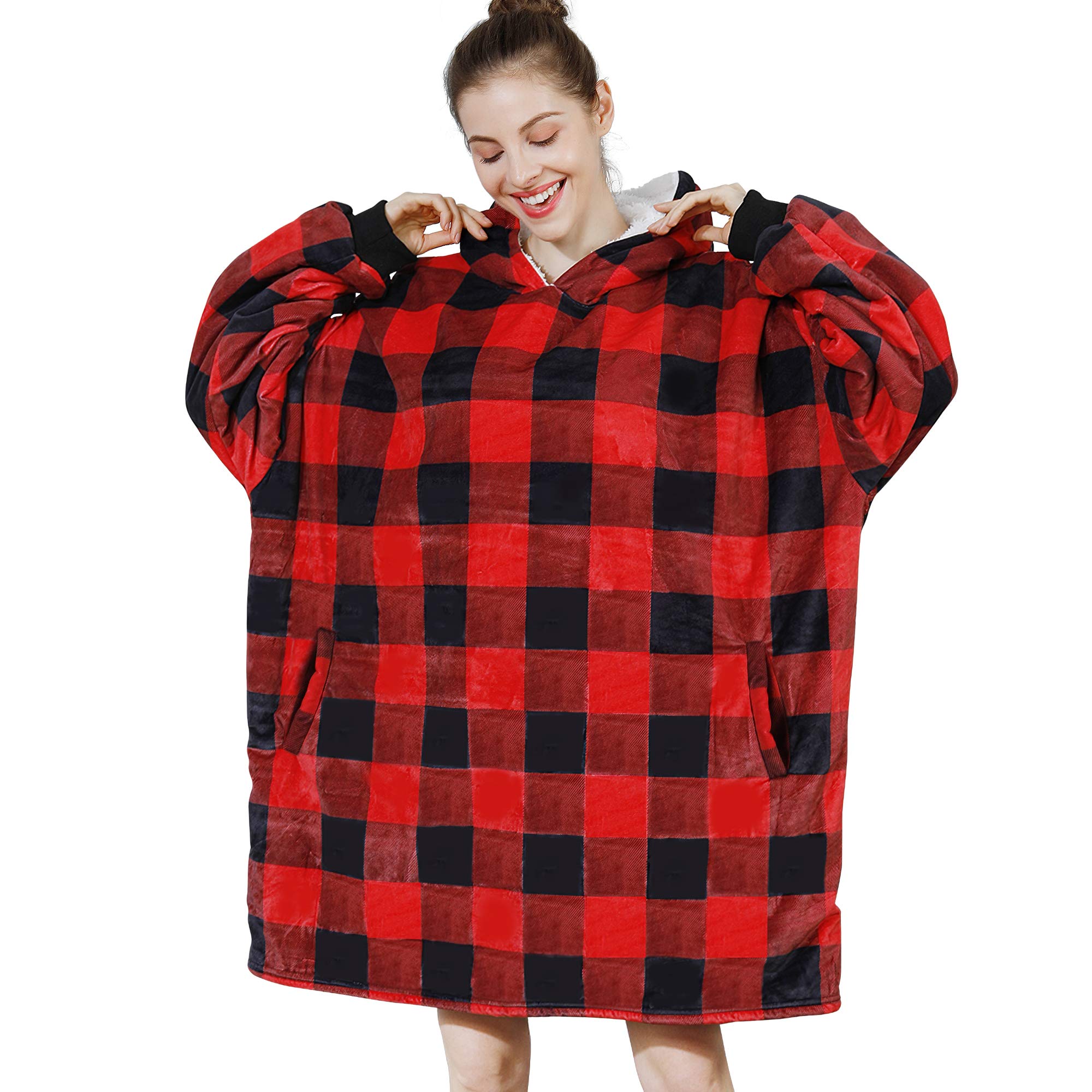 AmyHomie Wearable Blanket Hoodie for Adults & Teens,Oversized Sherpa Hooded Blanket,Warm Cozy Blanket Sweatshirt as Christmas Birthday Gifts for Women Men